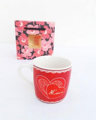 Tazza Mug rossa shabby  cuori bianchi  +Candele 🎁