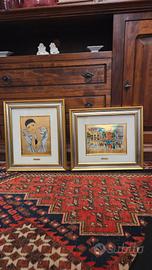 Coppia Quadri Foglia D'oro Pierrot E Moulin Rouge 