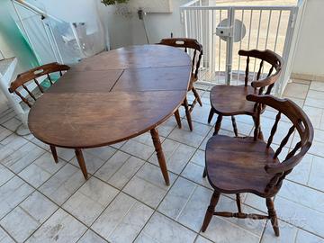 Tavolo rotondo allungabile + 4 sedie in legno