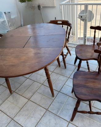 Tavolo rotondo allungabile + 4 sedie in legno