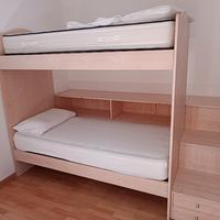 Letto a castello legno vero, cassetti e scomparti 