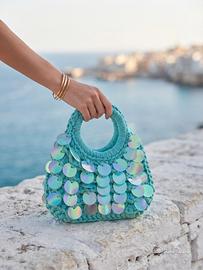 Borsa uncinetto turchese con paillettes
