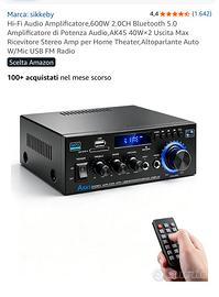 Amplificatore Audio Hi-Fi Sikkeby 600W Bluetooth