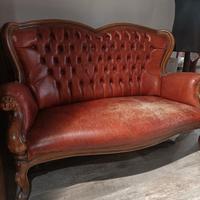 Set Divanetto e Poltrona in Pelle Vintage