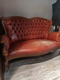 Set Divanetto e Poltrona in Pelle Vintage