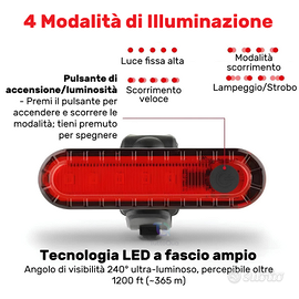 Luce Posteriore bici led corsa ricaricabile usb