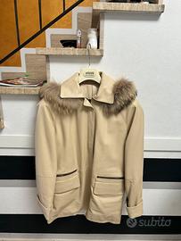 Giacca in vera pelle beige vintage con cappuccio44