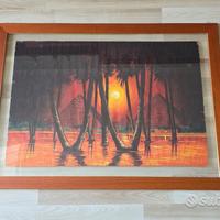 Quadro tramonto papiro con cornice in ciliegio