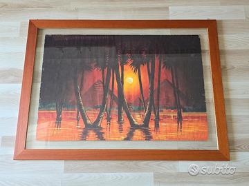 Quadro tramonto papiro con cornice in ciliegio