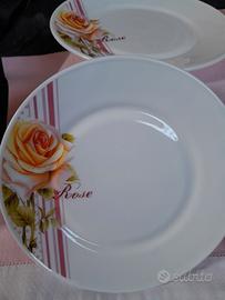 Set 6 piatti dessert, Cesiro vetro opalino, rose 