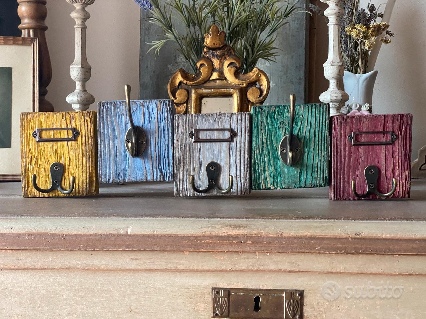 DESIGN DELIGHTS Appendiabiti Vintage CASA In Legno Riciclato, 60 Cm, 5 Ganci Doppi (10 Posti), Laccato - 2