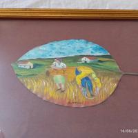 quadro dipinto su foglia vintage arte artigianato 