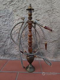Narghilè Shisha a 4 tubi, corpo in legno e metallo