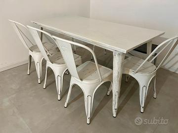 Tavolo + 4 sedie + panca stile tolix