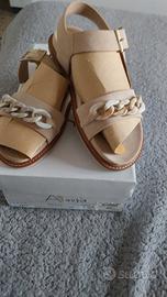 Sandali Alesya in Vera Pelle - Color Quarzo/Nude -