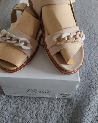 Sandali Alesya in Vera Pelle - Color Quarzo/Nude -