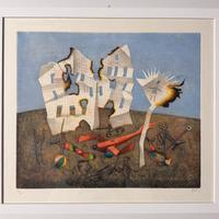 Quadro acquatinta E. Benaglia la casa di carta