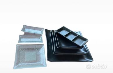 Kit piatti giapponesi neri 9 pezzi nuovi