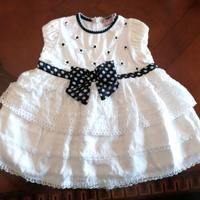 Vestito Monnalisa Bebè bianco blu fiocco pois 6m