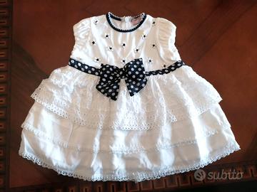 Vestito Monnalisa Bebè bianco blu fiocco pois 6m