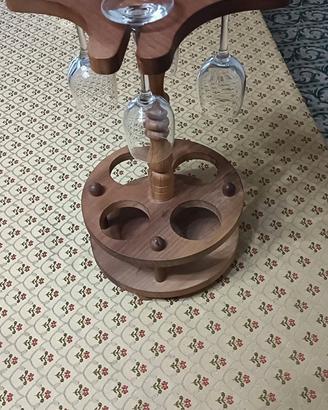Porta bicchieri e bottiglia artigianale in legno