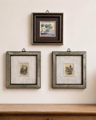 Tris quadri vintage foglia oro 23 Kt con certific