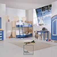 Cameretta in legno azzurra con letto a castello