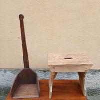 Sgabello il legno e Paletta Legno di una volta