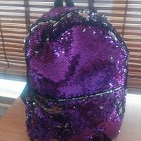 zaino glitterato con paillettes viola/argento