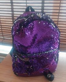 zaino glitterato con paillettes viola/argento
