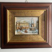 Quadro dipinto a mano piazza italiana con fontana
