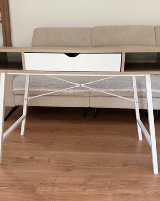 Scrivania moderna rovere e bianco con cassetto