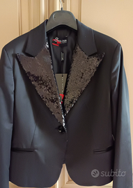Giacca in raso con collo revers in paillettes