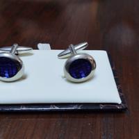 Gemelli da uomo in acciaiocon strass blu