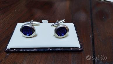 Gemelli da uomo in acciaiocon strass blu