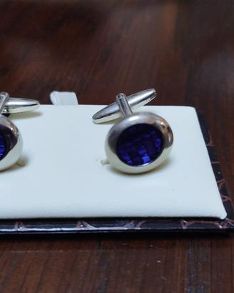 Gemelli da uomo in acciaio con strass blu