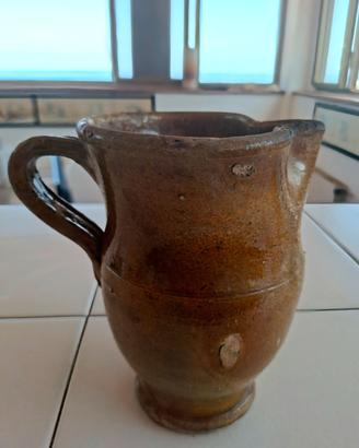 Brocca rustica antica in terracotta smaltata, XIX