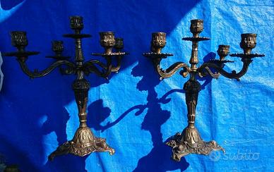 Coppia di candelabri 5 bracci in ottone vintage