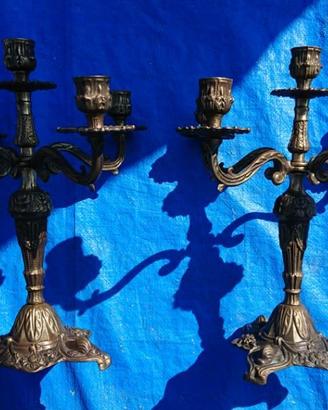 Coppia di candelabri 5 bracci in ottone vintage