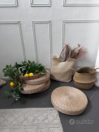 Kit Fondo Boho Naturale – Ceste in Paglia + Borsa