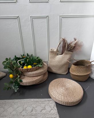 Kit Fondo Boho Naturale – Ceste in Paglia + Borsa