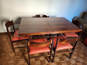 tavolo allungabile + 5 sedie palissandro anni 60
