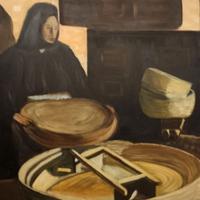 Tela di A.Dettori donna sarda con setaccio