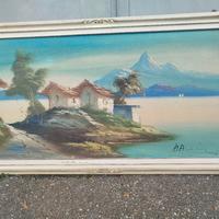 dipinto paesaggistico ad olio con cornice bianca