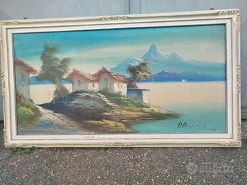 dipinto paesaggistico ad olio con cornice bianca