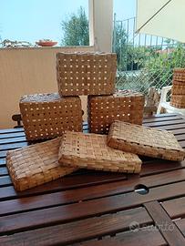 3 cesti vintage in legno intrecciato,