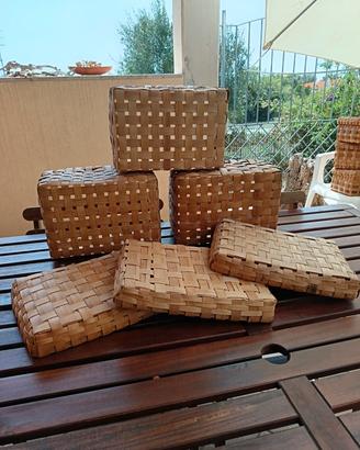 3 cesti vintage in legno intrecciato,