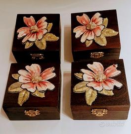 Natale - 4x cofanetto in legno decorato a mano