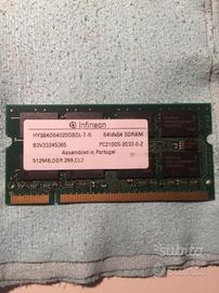 RAM sodimm Infineon pc2100 512mb ddr 266 cl2