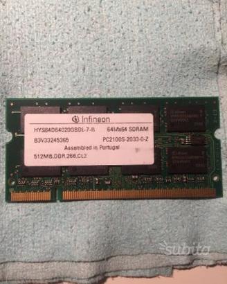 RAM sodimm Infineon pc2100 512mb ddr 266 cl2